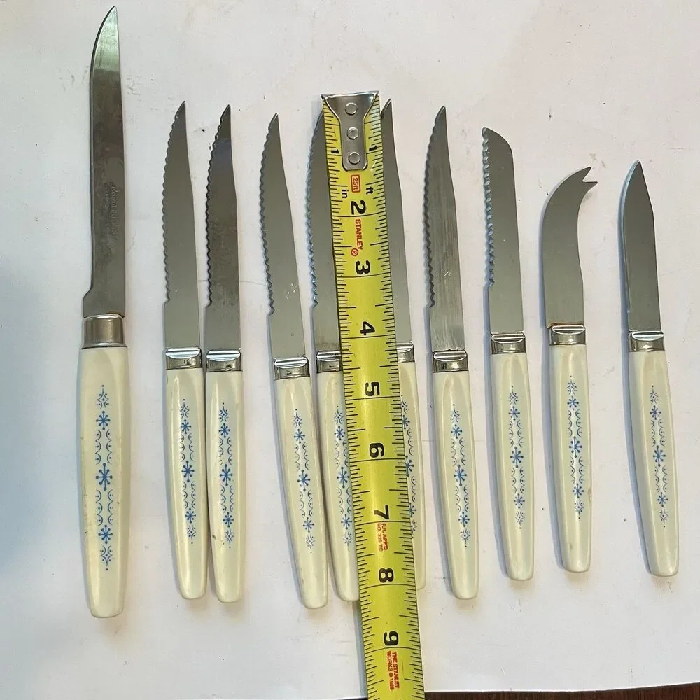Caravelle Regent Sheffield 10 Pc Knives Blue Snowflake Starburst Pattern